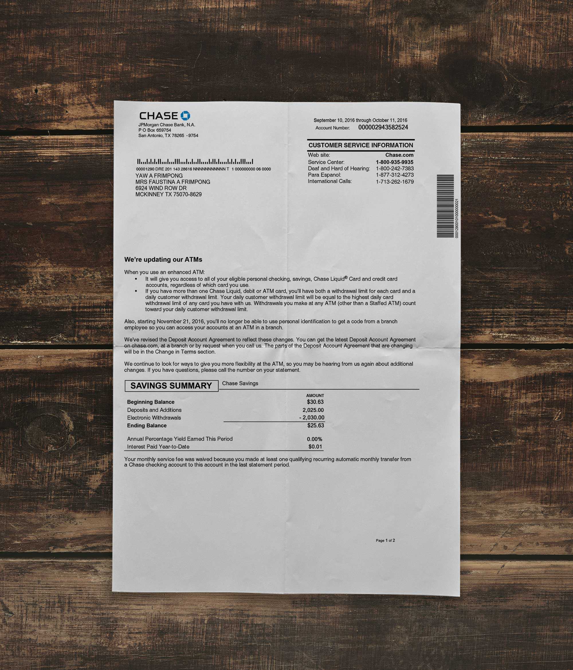 Statement | Chase Bank | UK |2