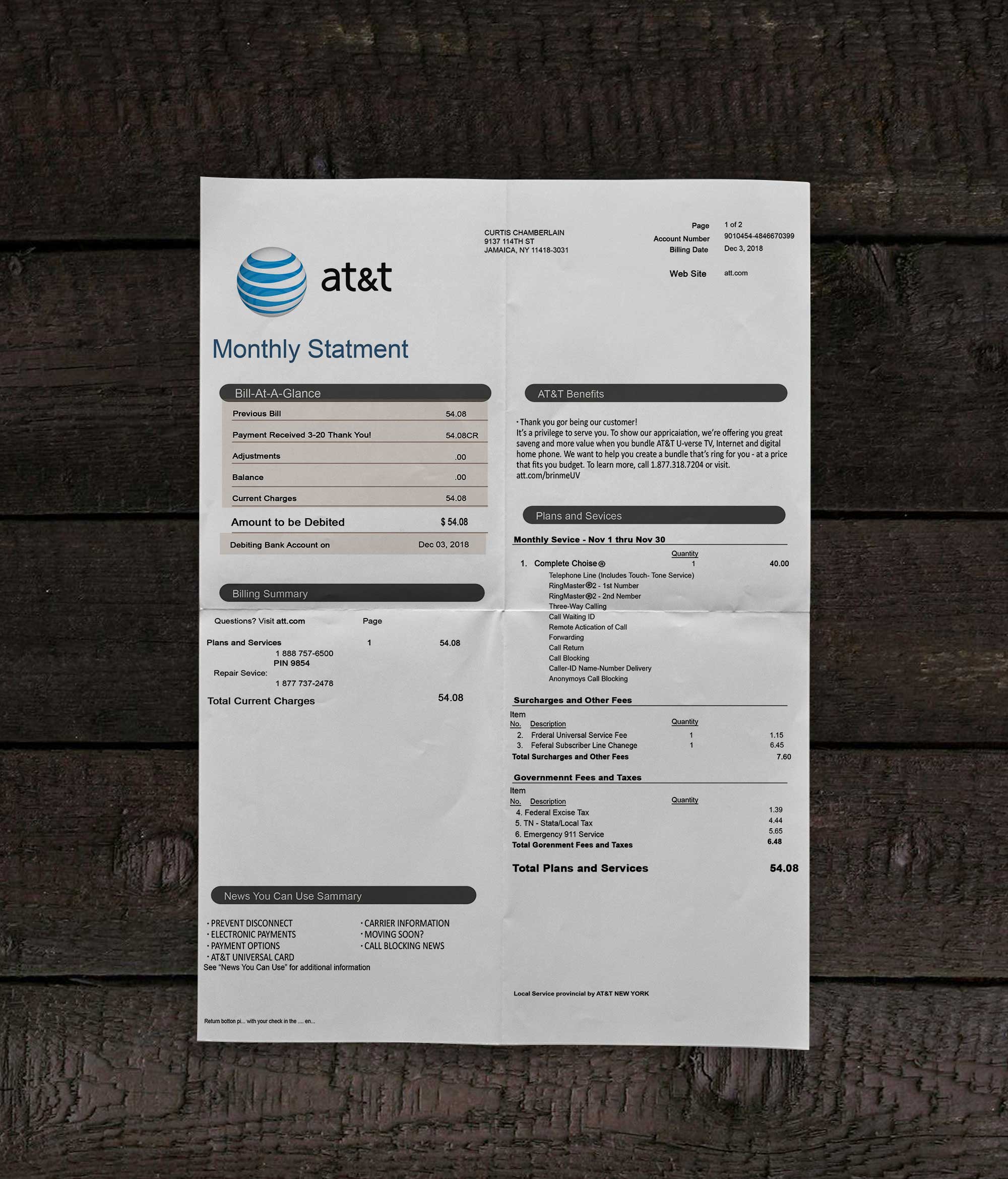 Utility bill | AT&T Mobility LLC | USA |2