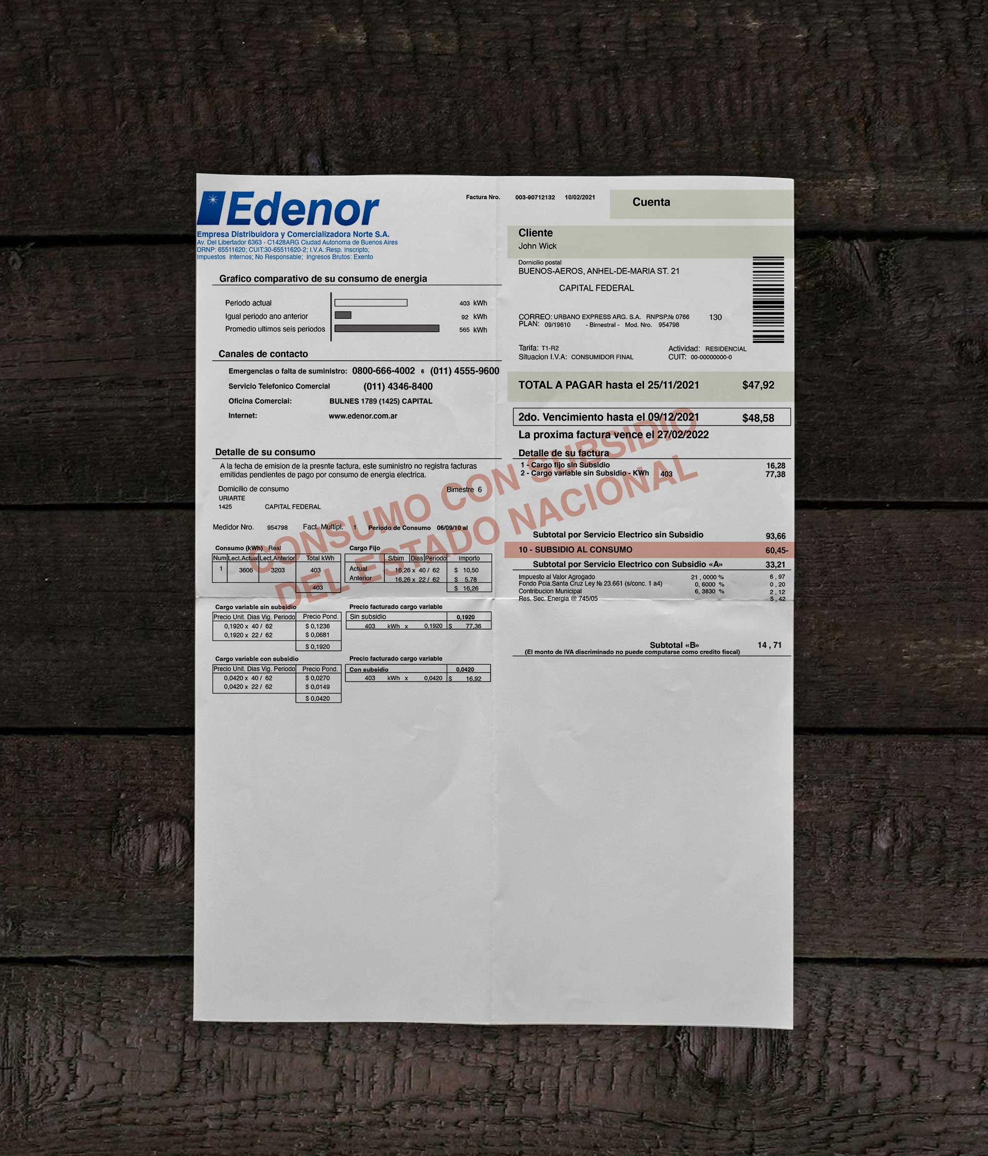 Utility bill | Edenor S.A. | Argentina |2