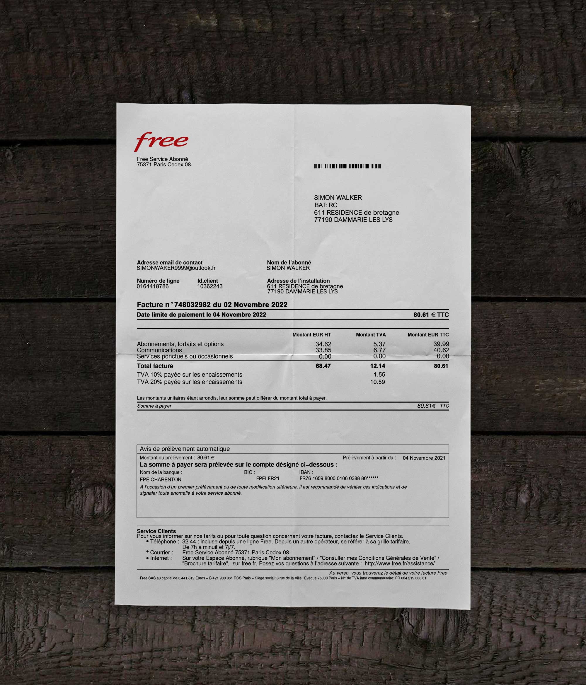 Utility bill | Free Mobile | France |2