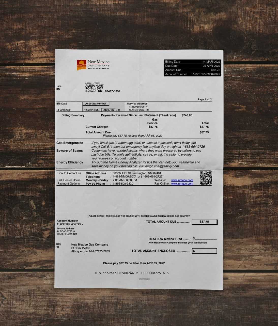 Utility bill | NM Gas | USA | NM2