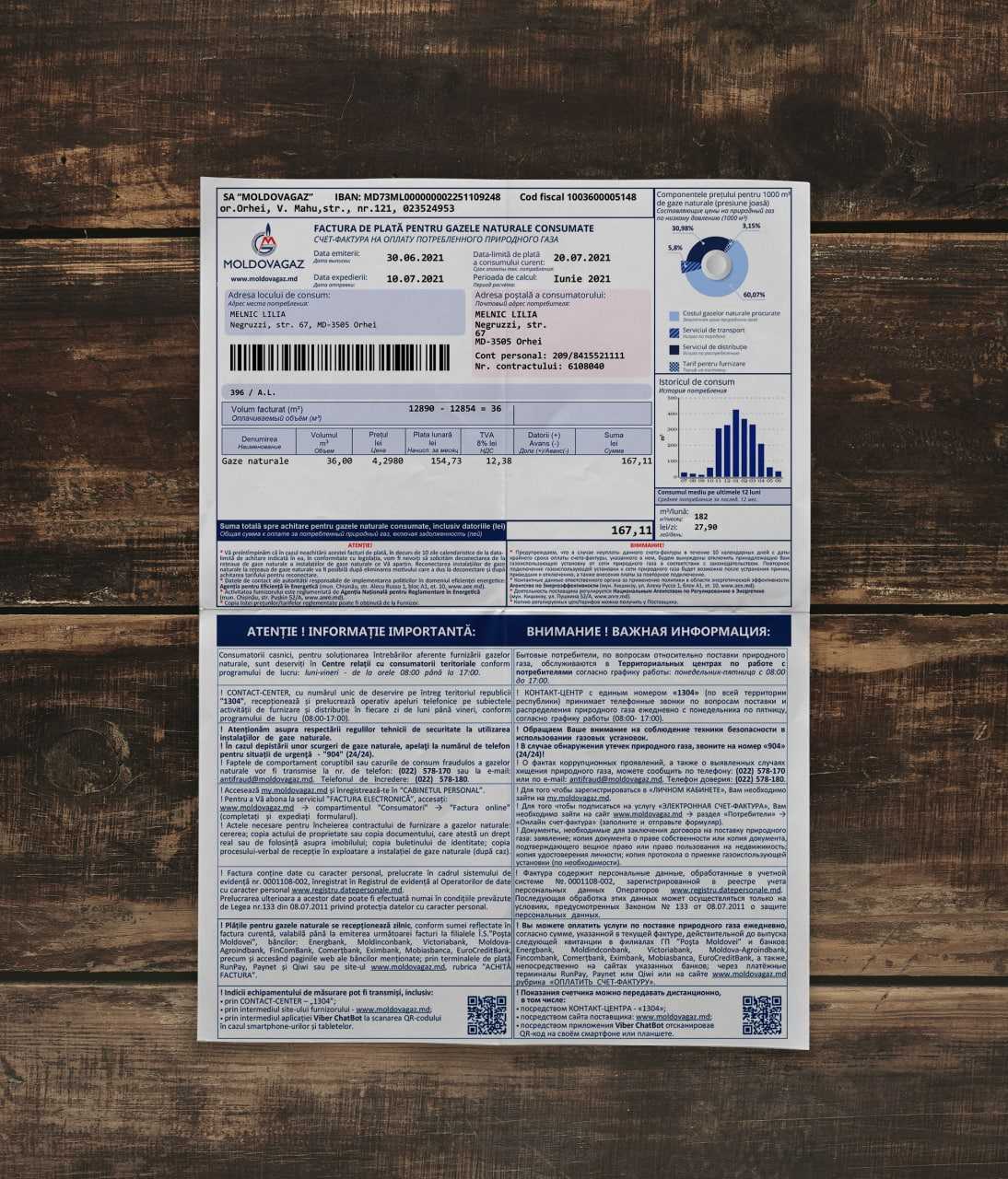 Utility bill | MoldovaGaz | Moldova2
