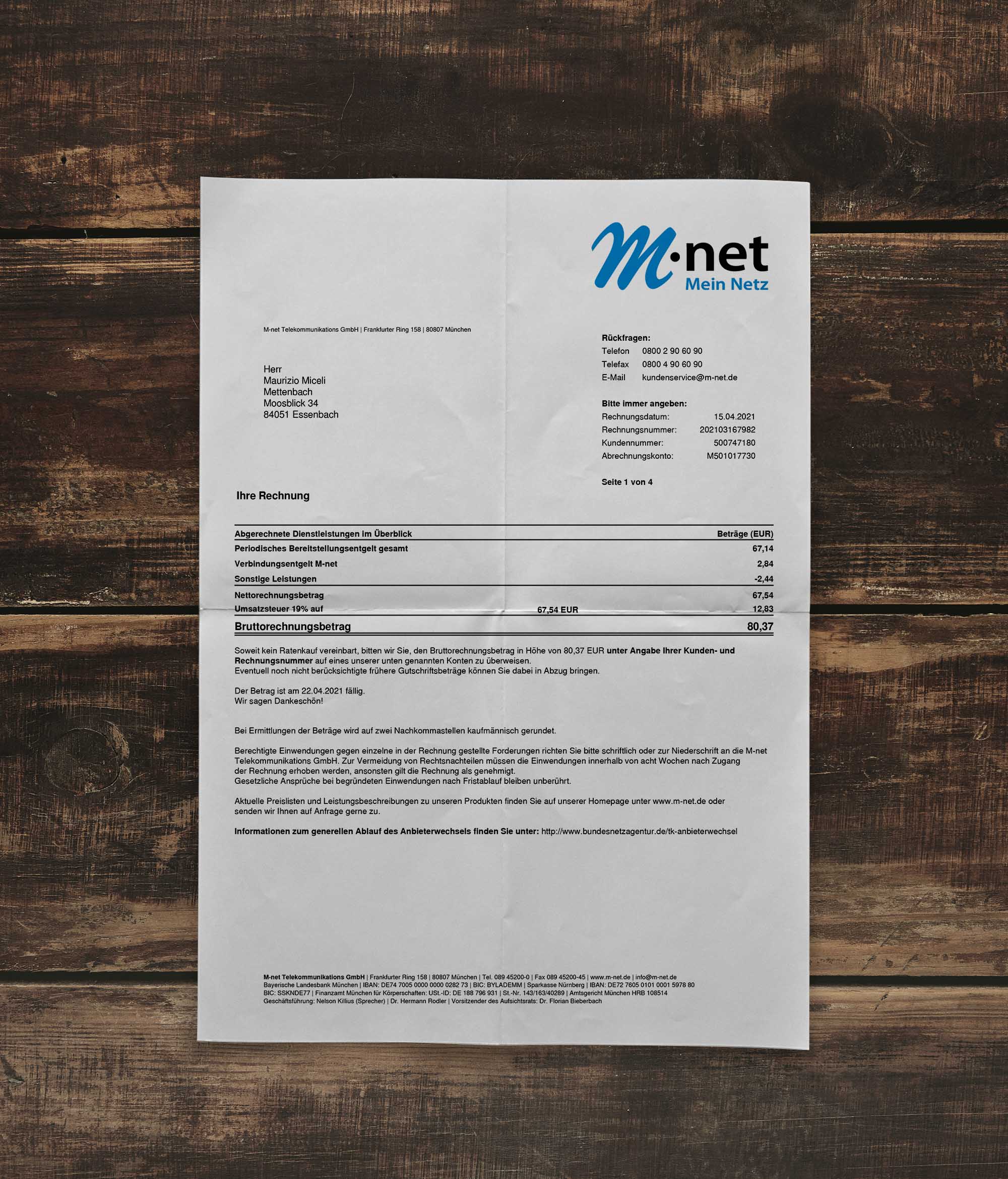 Utility bill | M-net | Germany | DE2